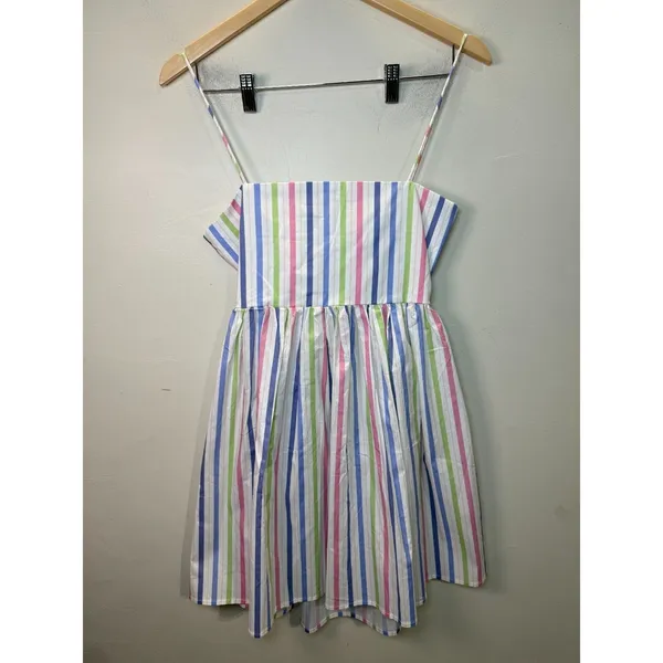 Taylor Tillan Mini Dress Womens XS Multi Color Stripe Tie Back Sun Dress - Image 3