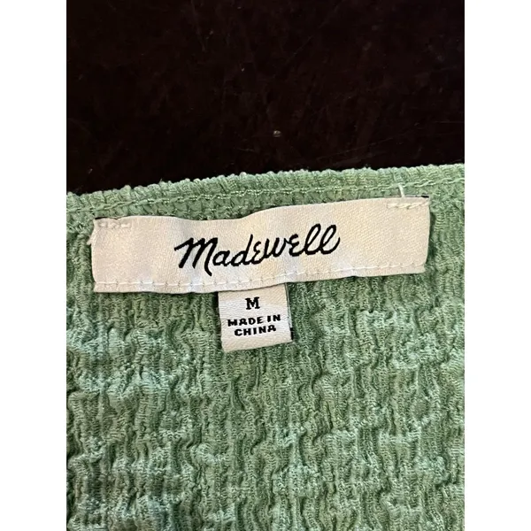 Madewell Shirt Womens Medium Green Textured Square Neck Short Sleeve Knit Top - Image 5