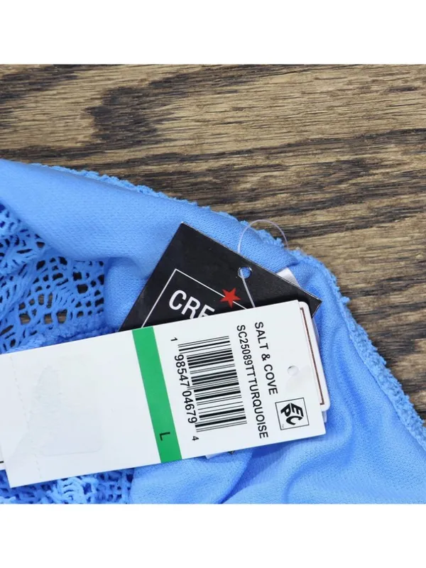 NWT Salt + Cove Crochet Ruffle-Trim Midkini Swim Top SC25089TT Capri Blue L - Image 7