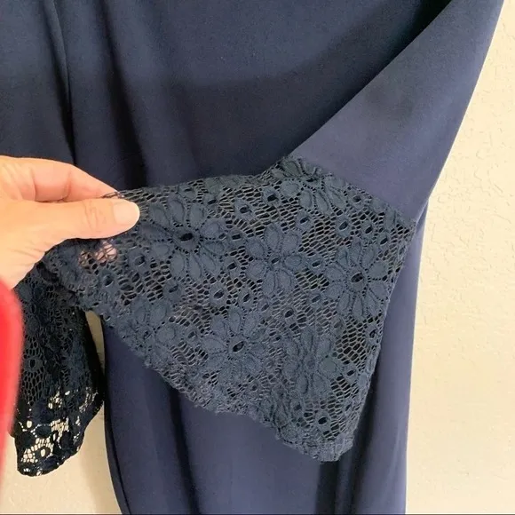 Hope & Harlow Dress Womens 14 Navy Blue Lace Bell Sleeve‎ Shift Knee Length - Image 12
