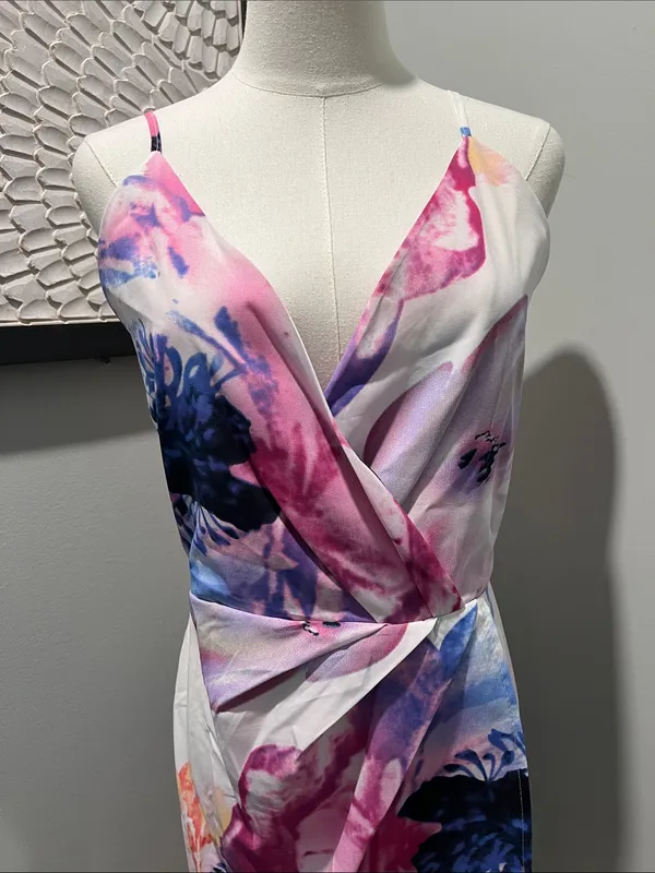 NLW Sleeveless Floral Wrap-Style Mini Dress - Pink & Blue - Image 2