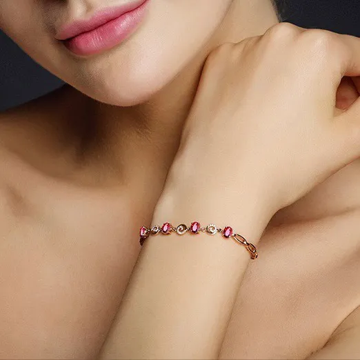 14K Rose Gold Plated Artificial Rubellite Gemstone Charm Bracelet for Women - Image 4