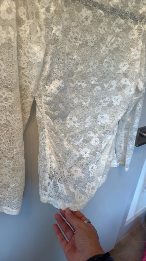 Open Edit White Lace Long Sleeve Shirt - Image 2