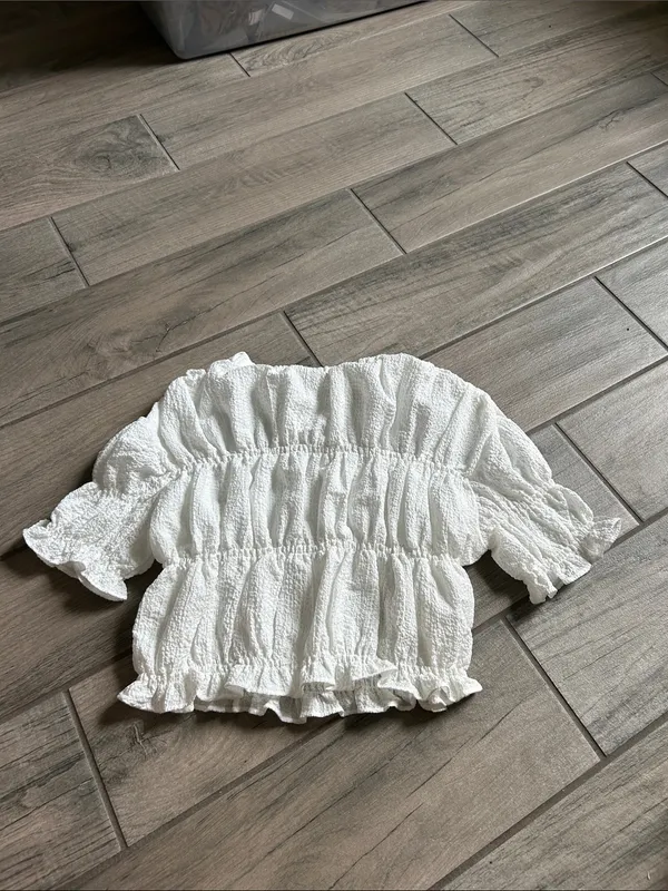Mango White Textured Smocked Blouse - Image 4