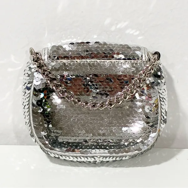 COACH POPPY SILVER SEQUINS TURNLOCK POUCH CROSSBODY MINI BAG‎ Pouch - Image 2