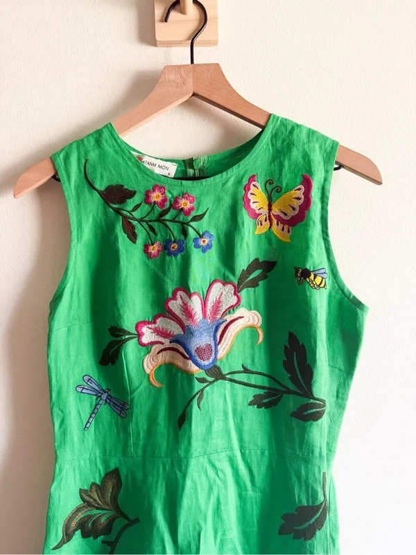 Fanm Mon Gloriosa Hand Embroidered Sleeveless Midi Dress Size S - Image 3