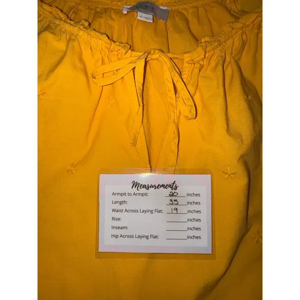 LOFT Yellow Eyelet‎ Tiered Mini Dress Womens Medium Tie Neck Flutter Sleeve - Image 7