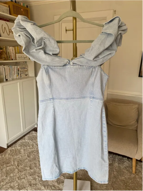 ASOS Design Lightwash Denim Mini Dress Ruffle Strap Coquette Cowgirl Y2K NWT 90s - Image 2
