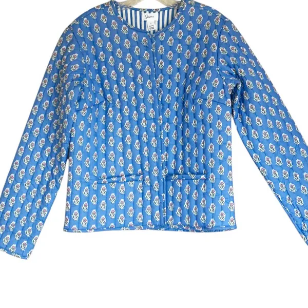 NWOT Japna Blue Floral Quilted Jacket Blue Small - Image 5