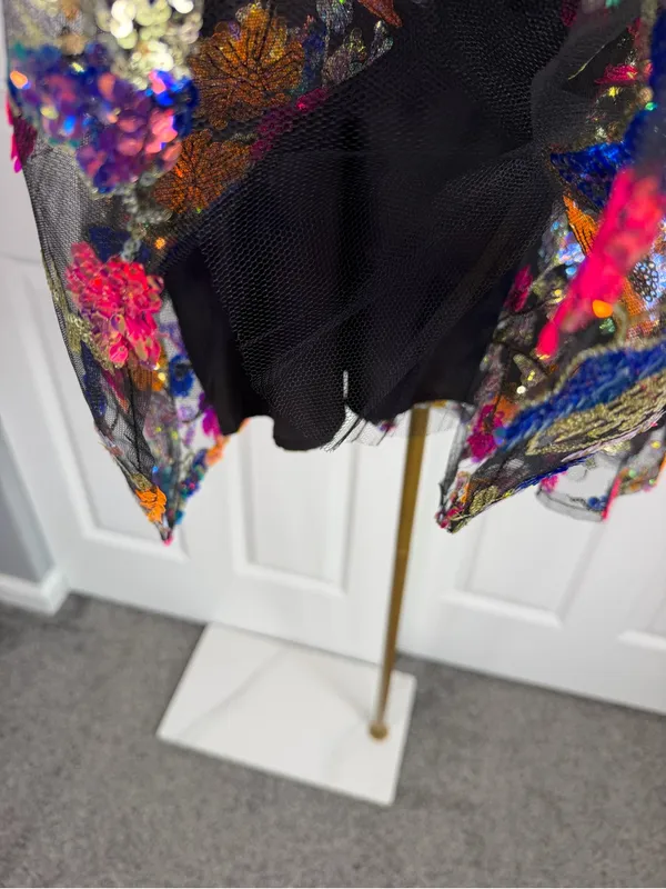 Impressions 1X Black Multicolor Floral Sequin Fit & Flare Mini Skirt NWOT - Image 9