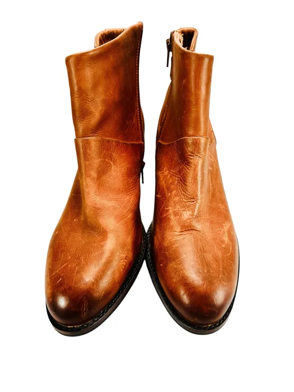 Earth Women’s Size 9.5 West Riverton Tan Brown Leather Buckle Zip Ankle Boots - Image 2