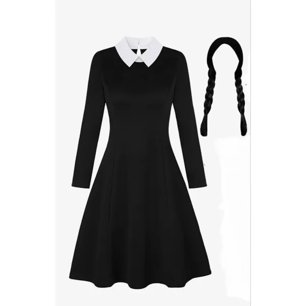 NEW Adam’s Family Wednesday Halloween Costumes Dress & Wig - Image 2
