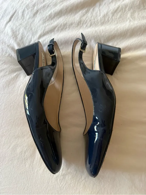LK Bennett Navy Patent Slingback Block Heels - Image 3