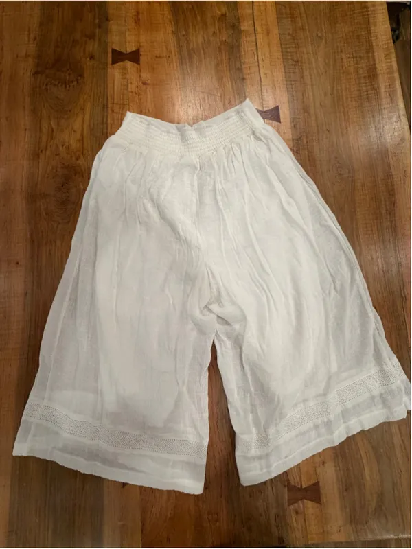 New Directions White Linen Blend Culottes Palazzo Pants Wide Leg Lace Trim Med M - Image 4