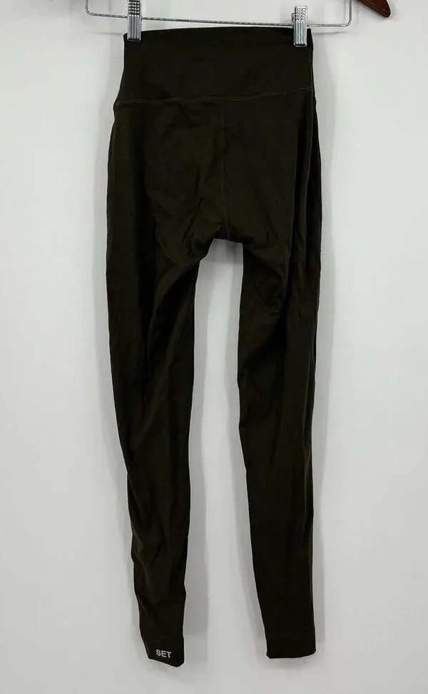 SET ACTIVE SPORTBODY LEGGING olive green smooth texture compression size XS - Image 2