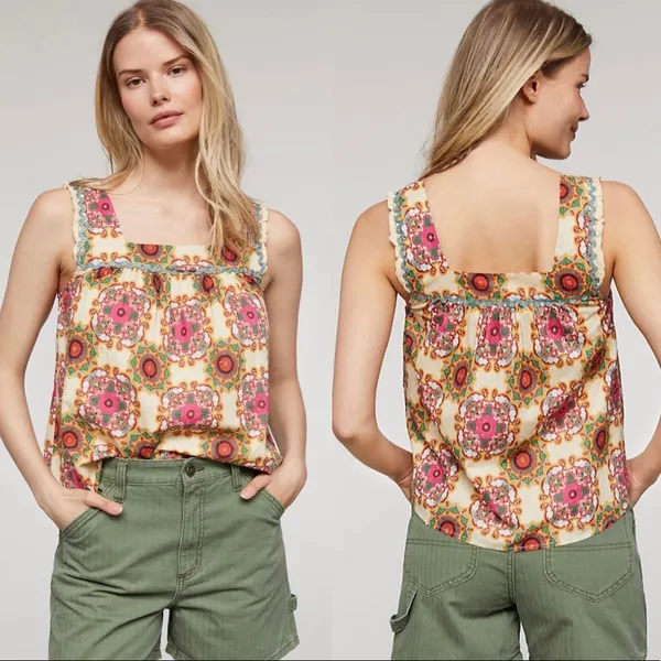NWT $108 Anthropologie x Let Me Be Cotton Ruffled Square Neck Pullover Tank S - Image 3