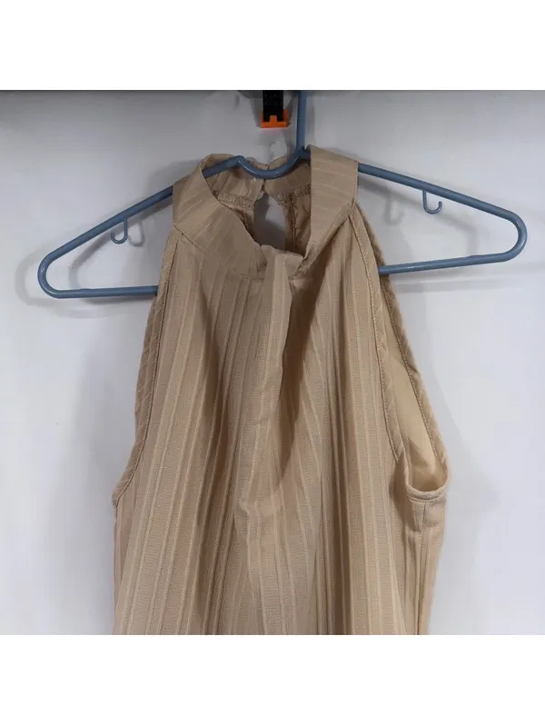 Women’s Beige Textured Halter Neck Midi Dress Size M - Image 2