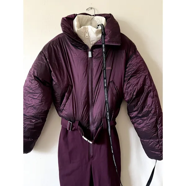 Bo+Tee Oh Polly Waterproof Burgundy Cream Belted Layered Ski Suit Insulated XS - Image 4
