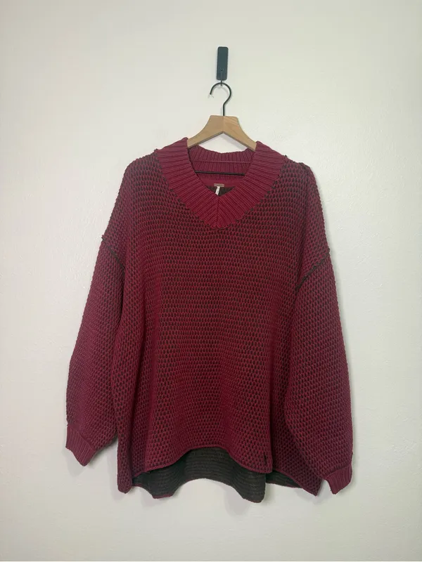 Free People Maisie Oversized Sweater - Cranberry Fudge - Image 2