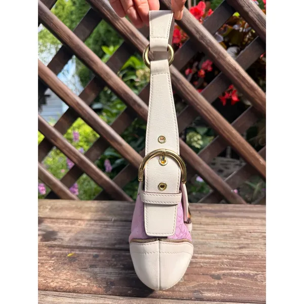 Coach Y2K Pink Soho Buckle Bag Mini Signature Jacquard Cream Leather 1457 - Image 4