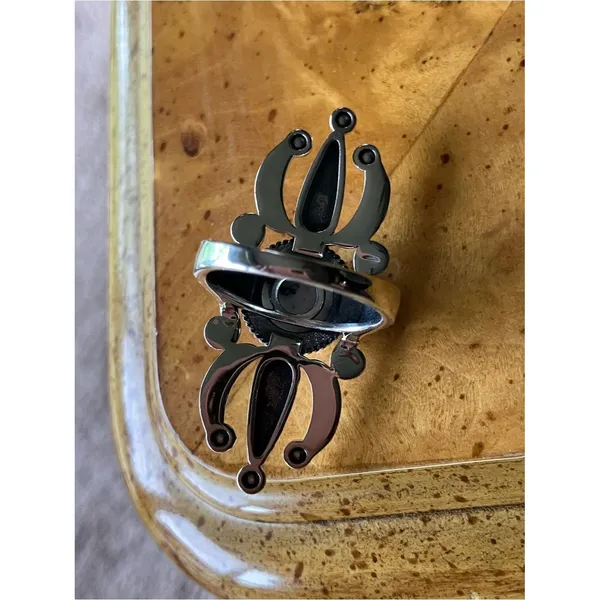 White Buffalo Turquoise Sterling Silver Ring Size 8 Black - Image 4