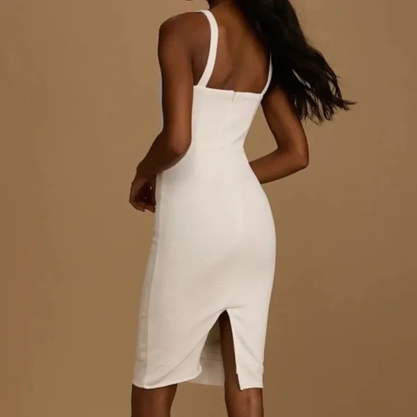 NWT Lulus Guessing Game Sleeveless Square Neck Bodycon Knee Length Dress M White - Image 5