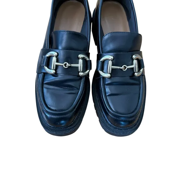 H&M Black Lug Sole Loafers Chunky Platform Horsebit Hardware Women's Size 40 - Image 4