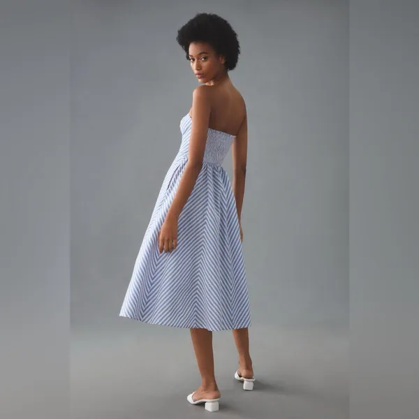 Anthropologie Maeve Strapless A-Line Blue and White Dress - Image 2