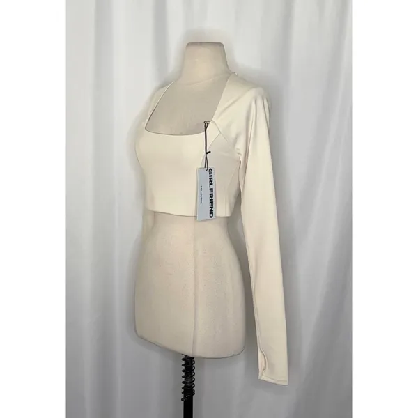 NWT!! GIRLFRIEND COLLECTIVE Kinsley Ivory Long Sleeve Cropped‎ Top Medium - Image 4