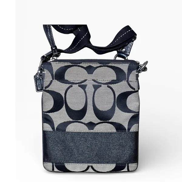 Coach Signature Stripe Swingpack Bag Black Grey‎ Jacquard Crossbody Small Y2K - Image 2