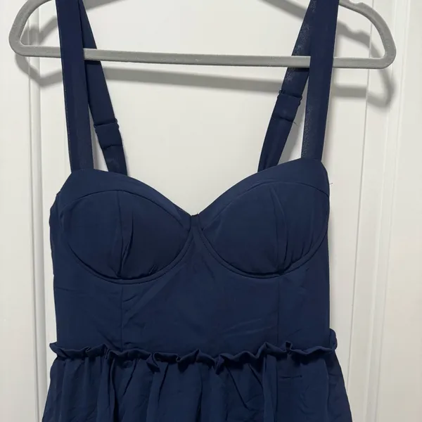 Lulus Sophisticated Occasion Bustier Lace-Up Maxi Dress NWOT size Medium Navy - Image 4
