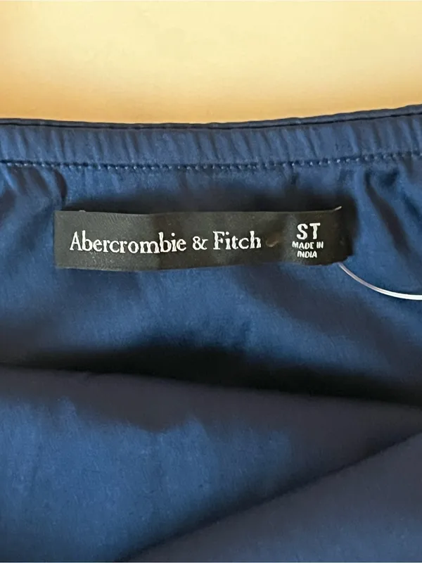 Abercrombie & Fitch Navy Satin Maxi Dress Open Back Ruched Slit Size S Tall - Image 9