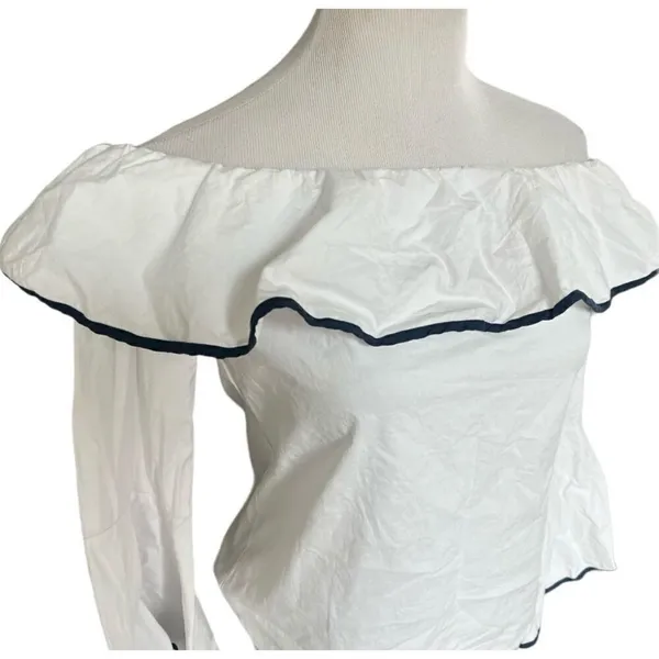 NWT Womens JW Style Off Shoulder White Nautical Sailing Resort Top - Sz M - Image 2