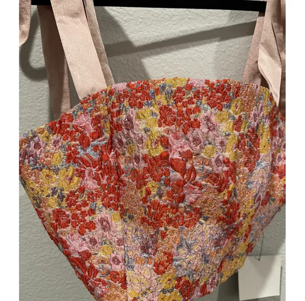 Lulus Red Pink Floral Zipper Crop Top - Image 4