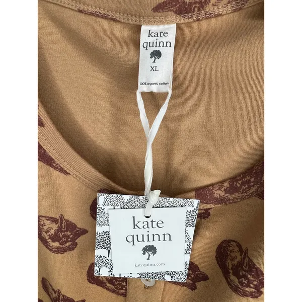 Kate Quinn XL Mustard "Woodland Fox" organic cotton Henley top NWT - Image 4