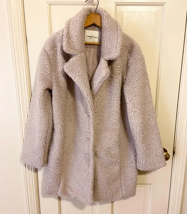 NWOT American eagle purple/gray long teddy jacket - Image 2