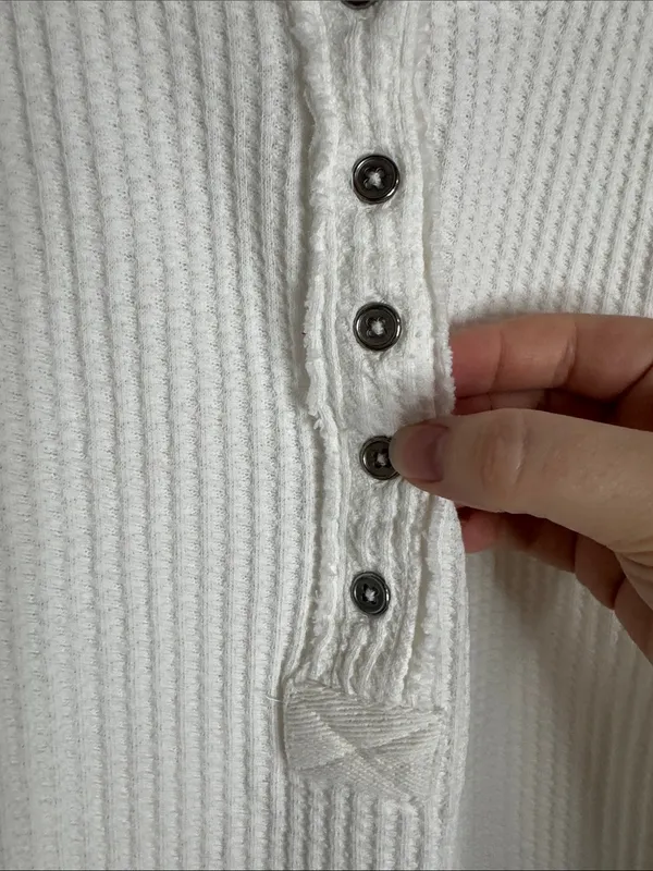 Free People Embroidered Holly Henley Thermal Waffle Knit White HenleyTee size L - Image 7