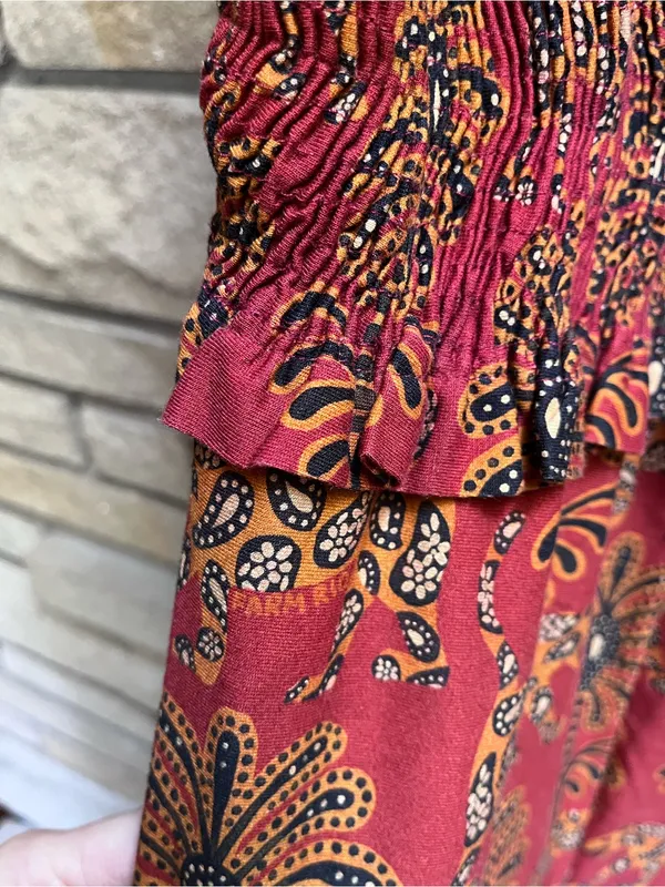 Farm Rio Smocked Jumpsuit in Rust Paisley Leopard Animal Print Size G small - Image 12