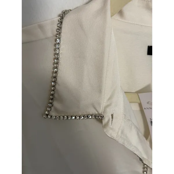 Ann Taylor Cream Rhinestone Blouse NWT size MP - Image 2