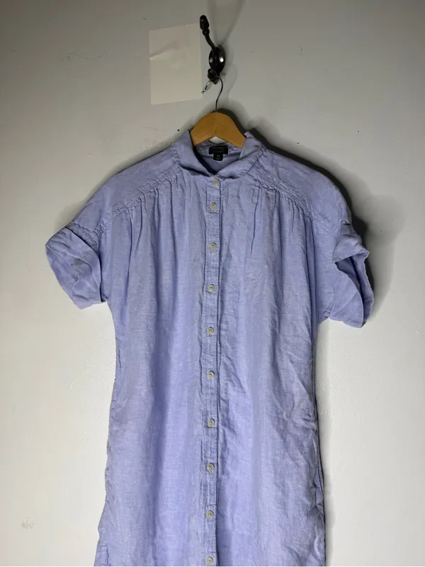 BAIRD McNUTT IRISH LINEN J.CREW‎ Shirt Dress Pockets Preppy XS Blue - Image 3