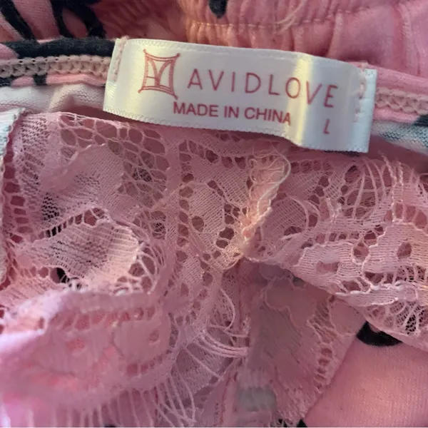 Avidlove Pink Love Writing Lace Trim Short PJ Set L - Image 2