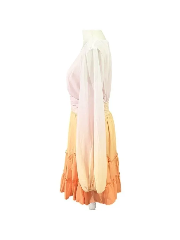 Petal + Pup Ombre Ruffle Tiered Long Sleeve Deep V-Neck Dress Orange Size Medium - Image 4