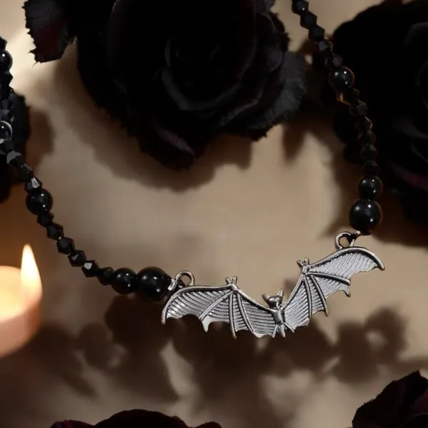 Gothic Bat Pendant Black Bead Necklace, Simple Creative Design Fashion Jewelry‎ - Image 6