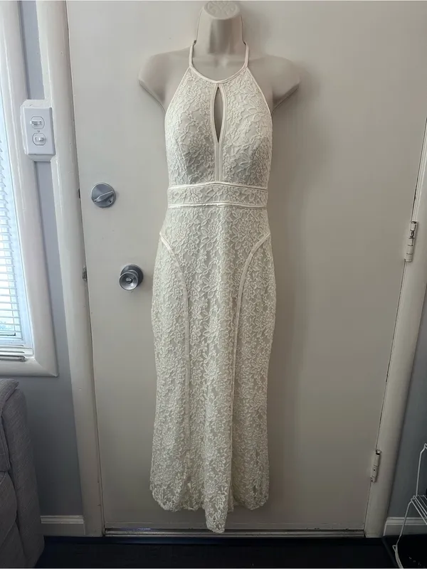 Xscape White Lace Halter Maxi Dress - Image 3