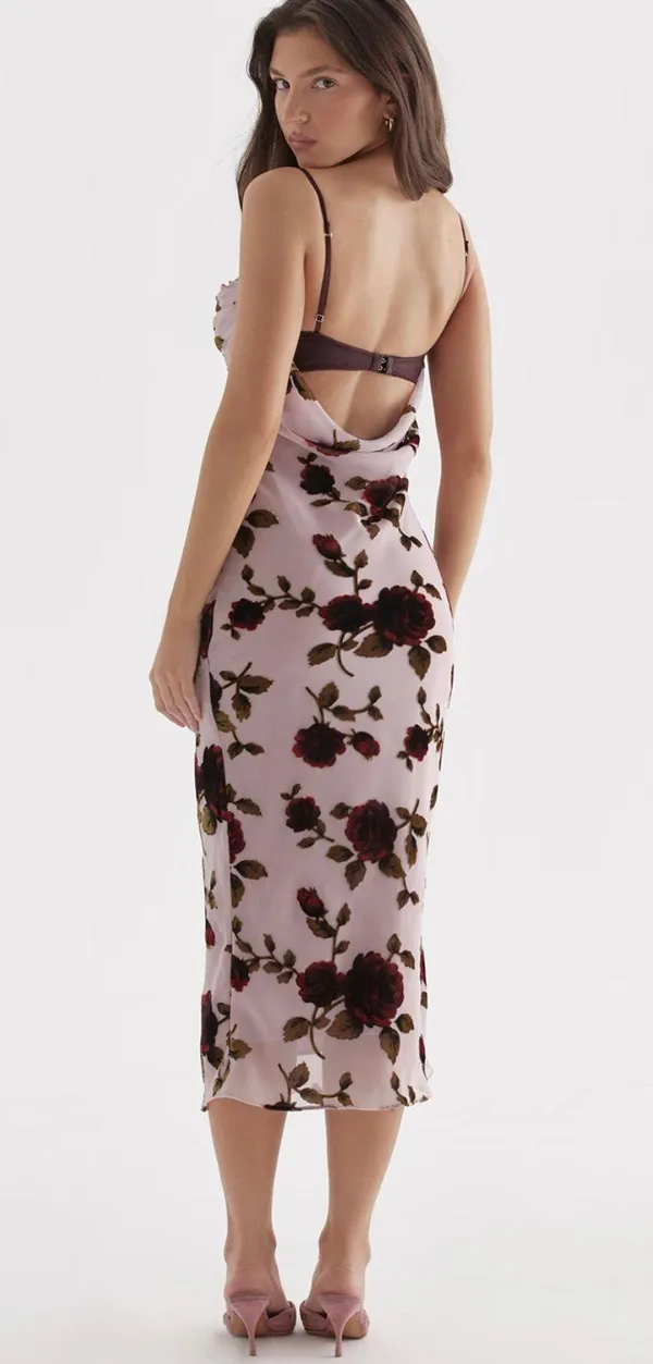 House Of CB Azura Pink Devore Midi Dress size L - Image 4
