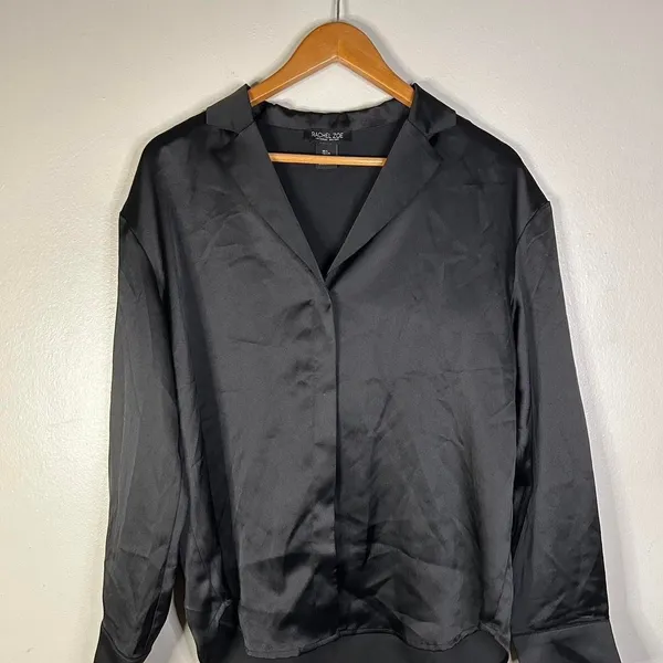 Satin Blouse Black Luxe Rachel Zoe Whimsigoth Minimalist Large - Image 4