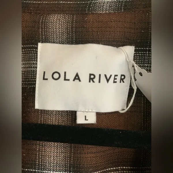 Lola River Plaid Button-Up Shirt - Brown. Size-Large - Image 4