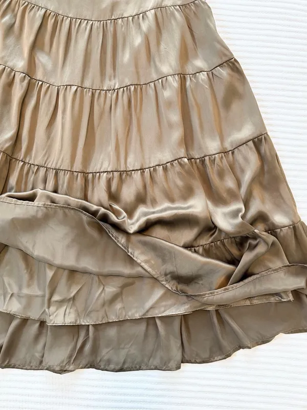 100% Silk Tiered Midi Skirt in Bronze Brown Fall Tone INC International Concepts - Image 6
