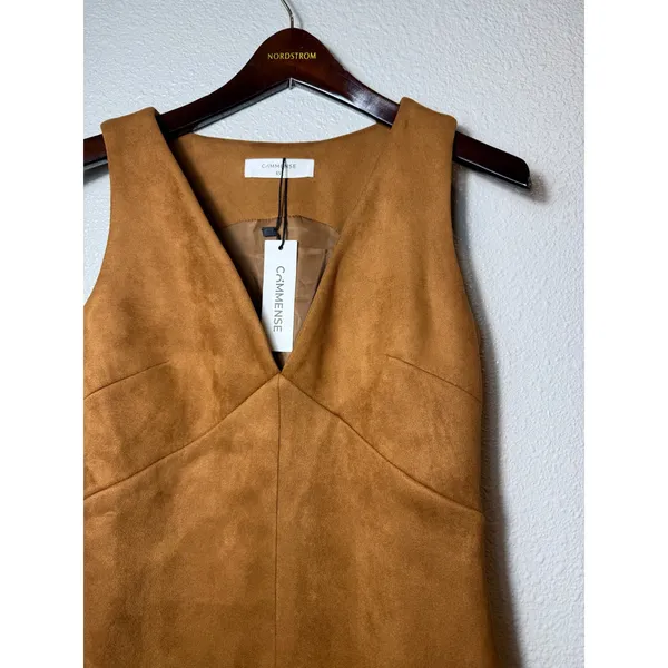 NWT COMMENSE Suede V-Neck Sleeveless Mini Dress Light Brown XS - Image 6
