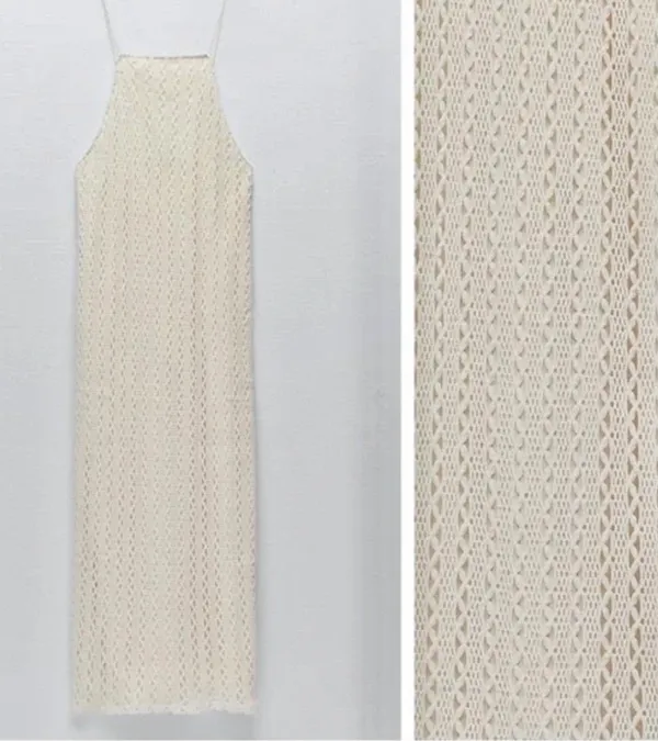 ZARA NWT BLOGGERS FAVORITE super BOHO ECRU BEIGE CROCHETED HALTER Maxi DRESS L - Image 10